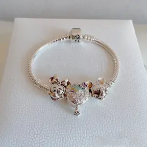 Braccialetto per bambini in argento Sterling 925 carino gioielli fai da te braccialetto con ciondoli topolino braccialetto per bambini per bambino