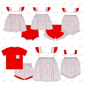 4th of July Patriotic toddler girl clothes summer cotton star printed kids baby two piece short set wholesale