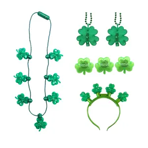 Promotional party supplies Irish party clover decorations led light-emitting necklace ring headband st patrick's day