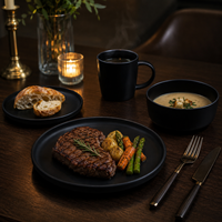 Service de table moderne en céramique grès noir mat – Assiettes, bols, tasses – Vaisselle durable pour la maison