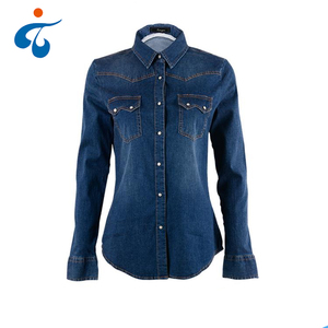 <span class=keywords><strong>Chemise</strong></span> <span class=keywords><strong>en</strong></span> <span class=keywords><strong>jean</strong></span> boutonnée classique à manches longues/retroussées pour <span class=keywords><strong>femme</strong></span> - Product Image 1