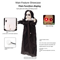 Nouvelle décoration suspendue fantôme fille aux cheveux tressés en robe noire pour Halloween, détection électrique, pour maison hantée et escape room