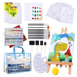 Children's paint set 55 pieces canvas acrylic desktop desktop brush and waterproof art cover, palette art supplies kit