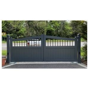 Portail de jardin en alliage d'aluminium gris foncé de style européen, double portail, arche supérieure, demi-grille, portail automatique avec serrure intelligente, allée - Product Image 3