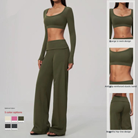 Vêtements de sport respirants personnalisés DY, col en V, coupe ajustée, séchage rapide, pantalon large décontracté, vêtements de fitness, taille haute, vêtements de sport décontractés