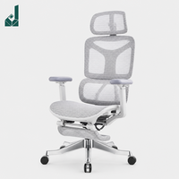 Chaise de bureau ergonomique moderne pivotante entièrement en maille à dossier haut avec repose-pieds, blanche, capacité de charge 150 kg, hauteur de siège réglable
