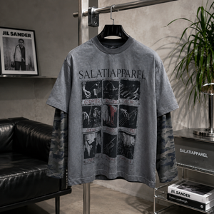 T-shirts personnalisés pour hommes avec logo imprimé numériquement, faux deux-pièces, camouflage, manches longues, coupe ample, effet vieilli - Product Image 2