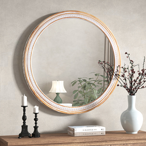 Miroir mural rond en bois massif de style farmhouse, 30 pouces, rustique, bohème, décoratif, shabby chic, pour salle de bain, salon - Product Image 2