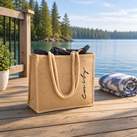 Sac fourre-tout en jute tissé sur mesure avec poignées en corde pour la plage, le shopping, les voyages, les vacances, les boutiques et l'emballage cadeau