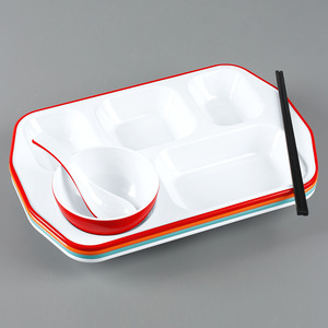 Platos de melamina, platos comerciales de imitación de porcelana para comida rápida, platos de cinco compartimentos para cantina escolar o restaurante. - Product Image 2