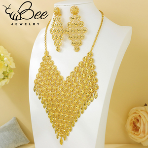 Exquisite Statement Pakistan Style Middle Eastern Jewelry Set 24K Gold Alloy Titanium Big Earrings Collar for Nigeria Wedding - Product Image 1