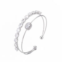 Bracelet manchette design plaqué or 14 carats, double rangée de zircone cubique pavée, manchette ouverte, Brazalete De Mujer, bracelet de luxe OEM