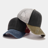 Gorra de béisbol de malla de algodón de dos tonos desgastada Vintage personalizada para hombres y mujeres, gorra de camionero de corona alta de 5 paneles con frente de espuma vaquera lavada
