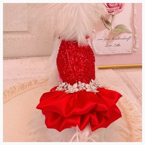 Robe de princesse rouge à paillettes pour petits chiens, Bichon Frise, Yorkshire Terrier, tenue de mariage pour animaux de compagnie, jupe en polyester pour toutes les saisons - Product Image 3