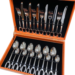 Designer Minimalist Eco Friendly Stainless Steel Flatware <b>Sets</b> 24-Piece Knives <b>Forks</b> <b>Spoons</b> Custom Logo Plated Silvery Golden - Product Image 1