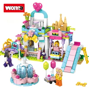 WOMA TOYS Cadeaux de sa propre marque Girl Dream Amusement Park Slide Swing Ice Cream Shop Building Block Figure Brick Set
