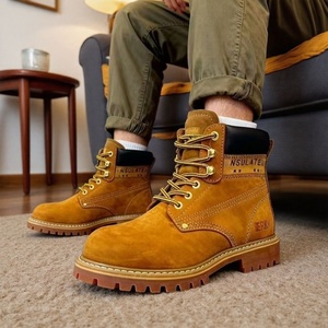 Men Brown Nubuck Genuine Leather JEROKO Ankle Lace-Up Insulated <b>Work</b> <b>Boots</b> Lug Sole <b>Winter</b> Outdoor Safety Comfort Yellow <b>Boots</b> - Product Image 2
