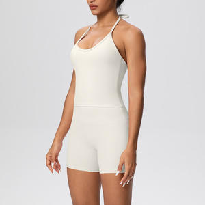 Débardeur de compression pour femme grande taille, couleur unie, col asymétrique, détail à nouer, soutien-gorge rembourré, imperméable, séchage rapide, coupe ajustée - Product Image 4