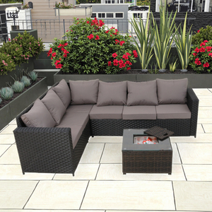 Hiện Đại 6 Chỗ Ngồi Thoải Mái Đồ Nội Thất Ngoài Trời Vườn Sofa Đặt Mây <span class=keywords><strong>Wicker</strong></span> Xô Đá Bảng Cho Căn Hộ Khách Sạn Hàng Hiên Công Viên - Product Image 1