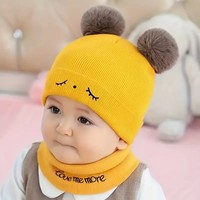 Bebé infantil niños niñas sombrero invierno cálido pompón gorro tejido recién nacido bebé lindo niños dibujos animados bordado chico sombreros bufanda conjunto