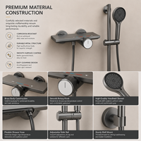Système de douche thermostatique en acier inoxydable 304 pour salle de bain, ensemble de douche à effet pluie gris bronze, montage mural