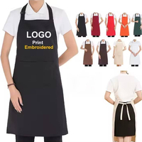 Tabliers de travail unisexes pour la cuisine et la restauration, pour hommes et femmes, avec poches, couleur noire unie, pour chef et serveur, logo personnalisé