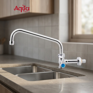 Commerical Wall-Mounted <b>Kitchen</b> Faucet Single Handle Polished Chrome Modern Design 6-7.9in Height - Product Image 2