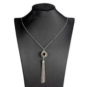 Collana <span class=keywords><strong>lunga</strong></span> nappa tono <span class=keywords><strong>argento</strong></span> e oro bella nodo nappa ciondolo nodo catena serpente per le donne - Product Image 1