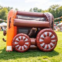 Jeu de lancer de corde gonflable à double voie 'The Bull' sur le thème du cowboy western, jeu interactif de carnaval pour événements, fêtes et divertissements