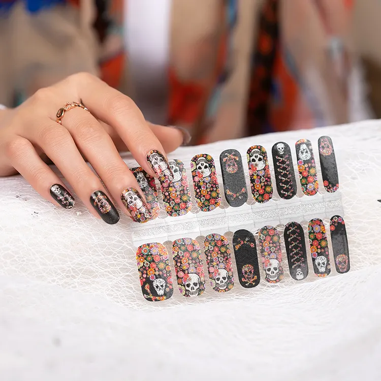 Factory supplying high quality Halloween ghost design nails supplies, nail strips, nail stickers