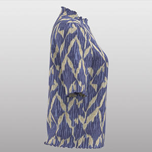 <span class=keywords><strong>T</strong></span>-<span class=keywords><strong>shirt</strong></span> décontracté à col montant et manches trois-quarts, motif géométrique de feuilles <span class=keywords><strong>bleu</strong></span>-or texturé froissé 3D, style rétro artistique et tendance - Product Image 5