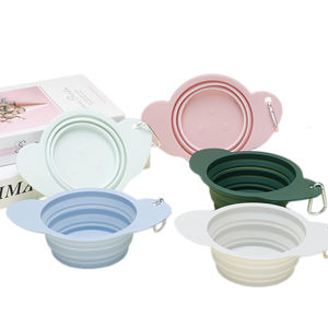 Conception de chien de dessin animé mignon personnalisé bol pour animaux de compagnie pliable en silicone de qualité alimentaire avec mousqueton pour l'alimentation et l'eau de voyage en plein air - Product Image 1
