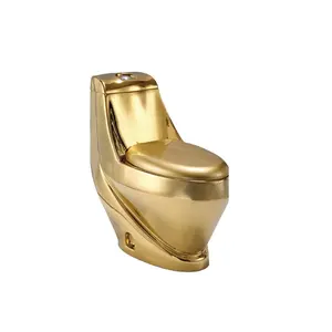 Gốm sứ vệ sinh bộ phòng tắm WC một mảnh mạ màu vàng phòng tắm nhà vệ sinh và bệ bồn rửa Bộ