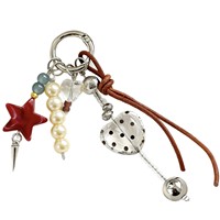 En gros, Porte-clés perlé, Pendentif de sac, Breloque de clé en perle, à motifs pois, cœur transparent et étoile rouge, avec cordon en cuir vintage, pour la décoration de sacs à main