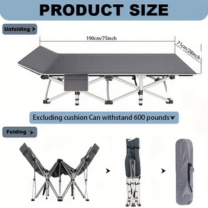 เตียงพับสำหรับตั้งแคมป์กลางแจ้งขนาด 75 นิ้ว รุ่น Heavy Duty พับได้ รองรับน้ำหนักได้ถึง 600 ปอนด์ พร้อมที่นอน สำหรับผู้ใหญ่ - Product Image 3