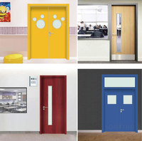 Porte de Classe Maternelle Yonking en HPL et MDF avec Panneau de Verre à Motifs de Dessins Animés pour Intérieur de Salle de Classe