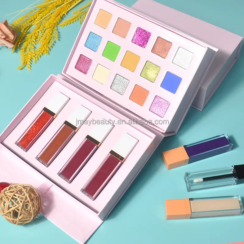 Cosmetic Custom Logo Makeup Kit Private Label DIY Lipgloss Shimmer Matte Eyeshadow Palette Glitter Shine Lipstick Sets Wholesale