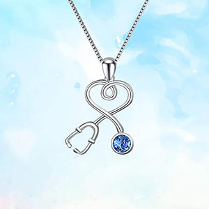 XL1041 <b>Stethoscope</b> Heart Pendant 925 Silver Rhodium Plated Crystal Charm Unisex Everyday Wear Classic Style - Product Image 3