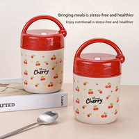 Boîte à bento mignonne à motif cerise avec doublure en acier inoxydable 410 et couvercle anti-fuite, conteneur alimentaire isotherme pour les repas au bureau et à l'école