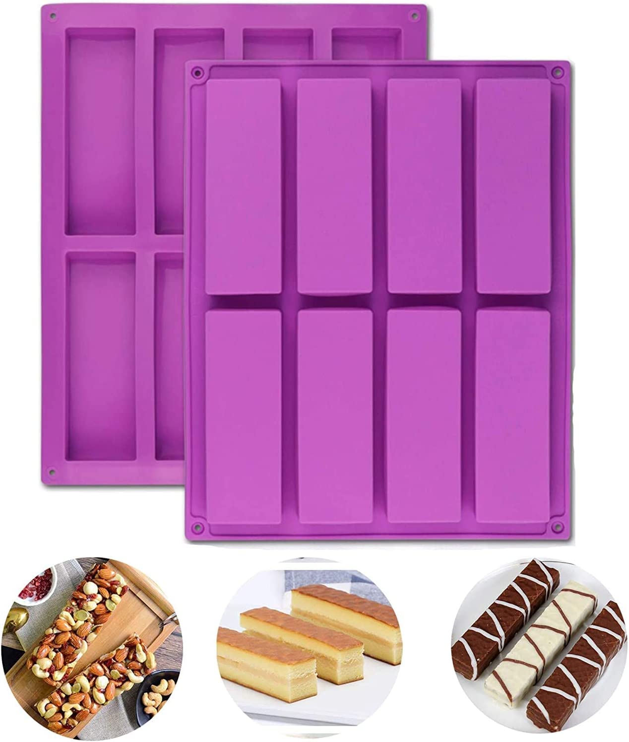8 boşluk büyük dikdörtgen beslenme/tahıl Granola Bar silikon kalıp enerji Bar Ma