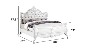 Modern Luxury 4 Pc Queen Bedroom Set with Solid Wood Construction <b>Storage</b> <b>Dressing</b> <b>Table</b> in Pearl White - Product Image 2