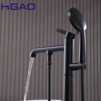 Robinet mitigeur de baignoire autoportant en cuivre, ensemble de douche thermostatique à pommeau pluie, avec douchette en céramique, usine de Kaiping