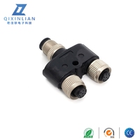 Adaptateur M12 en Y à trois voies, prise mâle 4 broches A-code vers double prise femelle 8 broches