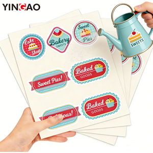 Hoja de pegatinas personalizadas troqueladas, impermeables y ecológicas para panadería, etiquetas de grado alimenticio para sellar cajas de pasteles, pegatinas para empaques de cupcakes y regalos con logo. - Product Image 6