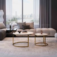 Mobilier de maison moderne de luxe table basse en acier inoxydable avec dessus en marbre ensemble de table d'appoint pour le salon