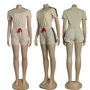 Vêtements décontractés pour femmes, nouvelle collection été, ensemble 2 pièces avec manches courtes brodées et short - Product Image 2