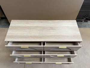 ダブルドレッサー木製引き出しラタンチェスト家具サイドボードリビングルーム用ビュッフェキャビネットゴールデンハンドル付き - Product Image 4