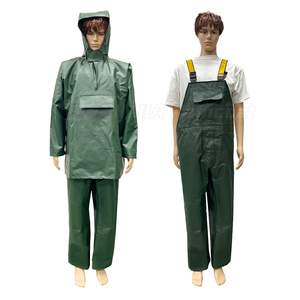 Ensemble imperméable robuste en PVC épais pour la <span class=keywords><strong>pluie</strong></span> et les intempéries, comprenant une veste et un pantalon à bretelles, idéal pour la pêche - Product Image 4