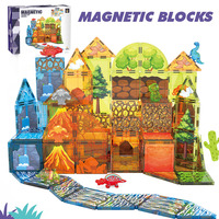Azulejos magnéticos STEM para preescolar, juguete con tema de dinosaurio, juego de bloques de construcción magnéticos para niños y niñas
