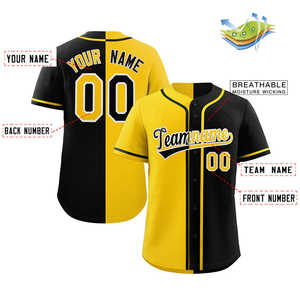 Maillot de baseball authentique personnalisé noir jaune-blanc à crochets fendus tendance - Product Image 2